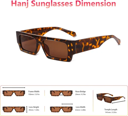 Vista 5 de Hanj Lentes de sol rectangulares, lentes de sol de los años 90, pequeños, vintage, estrechos, cuadrados, para hombres y mujeres, lentes de sol