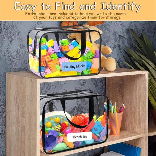Vista 6 de Bolsas de almacenamiento de juguetes extra grandes de 12.6 x 9.25 x 6.9 pulgadas, 6 paquetes de bolsas organizadoras de juguetes transparentes