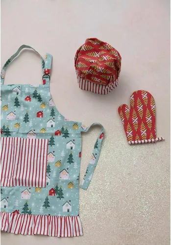 Vista 2 de Delantal para niños, sombrero de chef y guante caliente, multicolor