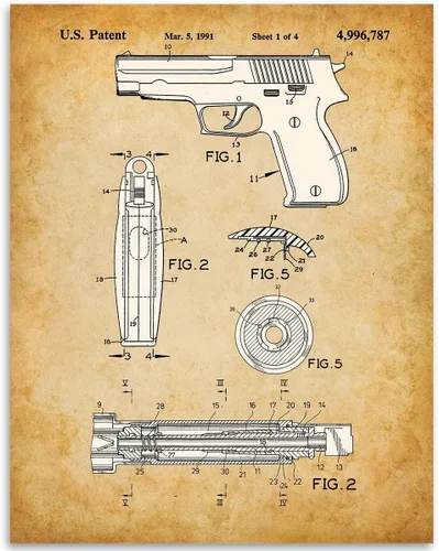 Vista 6 de Lone Star Art Sig Sauer 226 - Impresión de patente de pistola enmarcada de 11 x 14 pulgadas para pared, póster de pistola de cueva de hombre, regalo