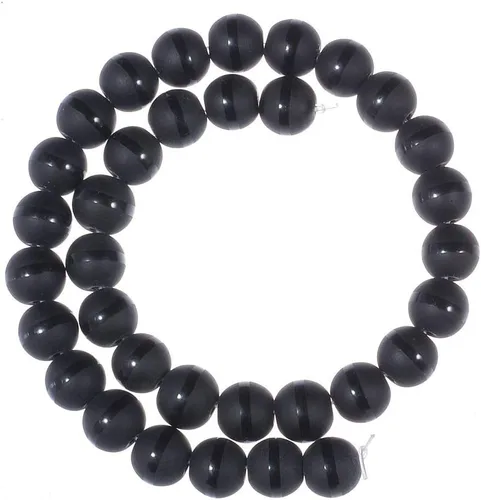 Vista 3 de Cuentas redondas de piedra natural de 0.236 in con línea negra mate de ónix negro mate y ágata para hacer joyas, collares, pulseras