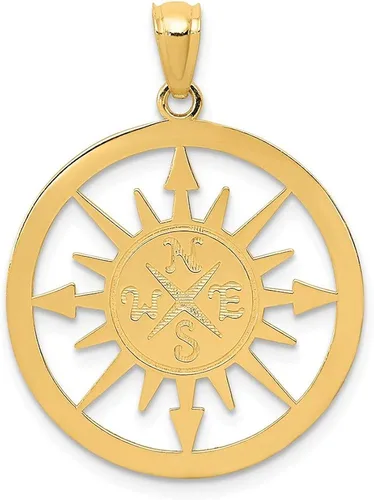 Vista 4 de Colgante de oro amarillo macizo de 14 quilates para hombre brújula perdida sin ti acabado mate cepillado 1063 in