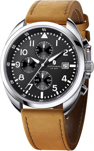 Vista 12 de SAPPHERO Reloj de lujo para hombre, resistente al agua, 164.0 ft, correa de silicona, analógico, de cuarzo, con fecha, reloj de pulsera clásico