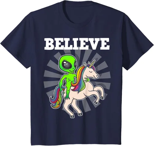 Vista 87 de Believe Space Alien Riding Unicorn - Camiseta de regalo divertida, Negro, S