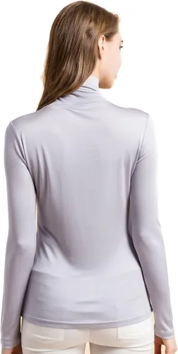 Vista 3 de CLC - Camiseta de seda de morera para mujer, manga larga, cuello alto, tejido de punto