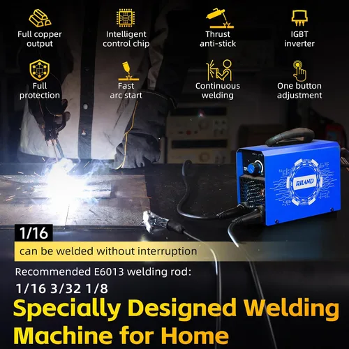Vista 3 de RILAND Soldador de Electrodo, Máquina de Soldadura de Arco Portátil de 110V – 4.4 lb Liviano, Arranque en Caliente, Anti-Adherente y Protección