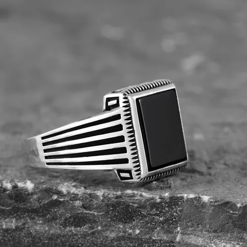 Vista 3 de Sterling Silver Rings for Men - Style Mens Sterling Silver Ring with Onyx Stone, Anillos Para Hombre