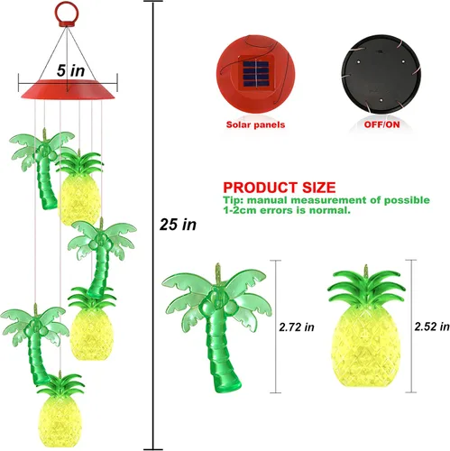 Vista 3 de Solawindchime Campanillas de viento de piña, árbol de coco, regalos para mujeres, campanillas de viento solares que cambian de color, luces solares