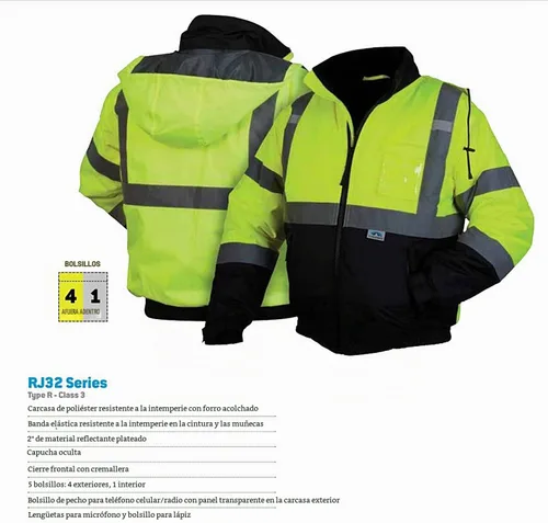 Vista 6 de Pyramex RJ32 Series Waterproof Hi-Vis Orange Lime Bomber Jacket with Quilted Lining - Size Large