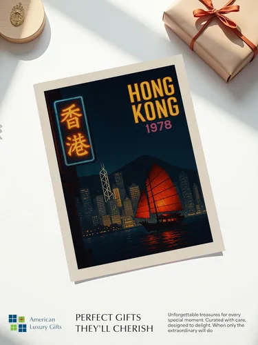 Vista 6 de AMERICAN LUXURY GIFTS Póster vintage de viaje de Hong Kong, horizonte nocturno retro de 1978, impresión sin marco de 8 x 10 pulgadas, arte de pared