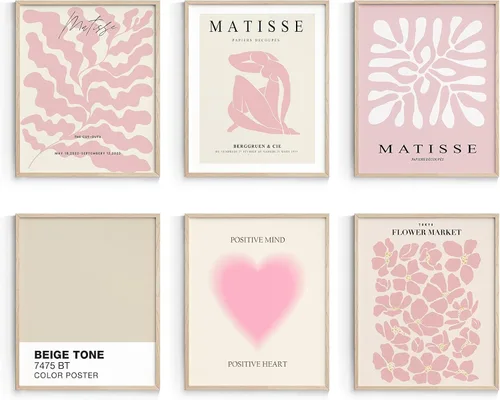 Vista 25 de Habseligkeit Láminas de Arte de Pared Danés Pastel Rosa, Pósteres de Arte de Pared Boho Matisse para Exposición, Pósteres de Mercado de Flores