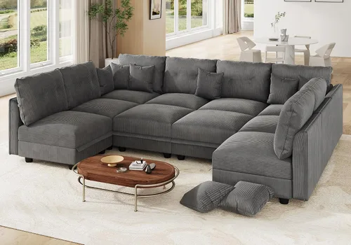 Vista 14 de LLappuil Sofá Seccional Modular con Asientos de Almacenamiento, Sofá Modular Convertible de Pana Chaise para Sala de Estar, Sofás de 5 Plazas con 3