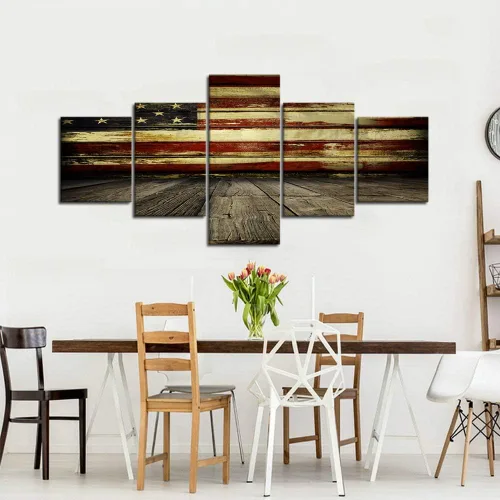 Vista 4 de Cuadros decorativos para pared de sala de estar, impresión en lienzo, retro, vintage, bandera estadounidense estadounidense y pintura moderna