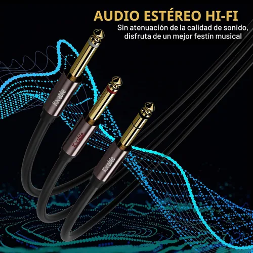 Vista 4 de Cable de audio estéreo TRS de 1/4 de pulgada a doble 1/4 de pulgada con inserción en Y de 4 pies (paquete de 2), macho de 0.250 in a 2 cables macho