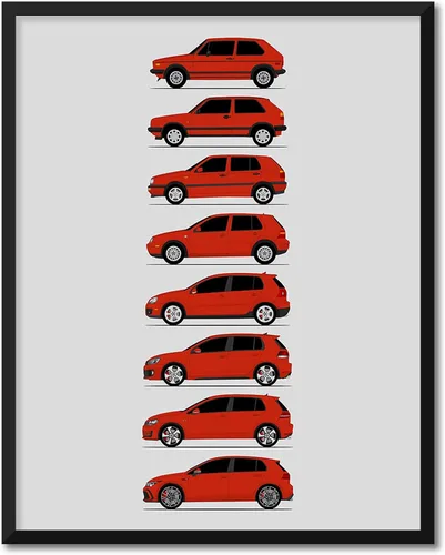 Vista 18 de Custom Car Posters Póster hecho a mano compatible con Volkswagen Golf GTI Generations e impresión de VW GTI (modelos de coche: MK1 a MK8)