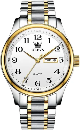 Vista 14 de OLEVS Men's Luxury Stainless Steel Watch Large Face Day Date Waterproof dorado (All Gold)
