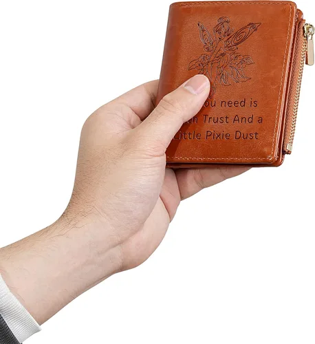 Vista 5 de Cartera de cuero inspirada en Tinkerbell de regalo, todo lo que necesitas es fe confianza y un poco de pixie, cartera de polvo para regalo de cuento
