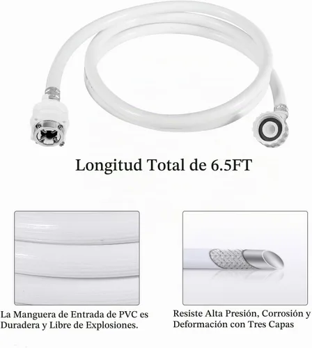 Vista 5 de Manguera de entrada de agua para lavadora, (a prueba de reventones) líneas de suministro de entrada de conexión de agua, accesorios para lavadora