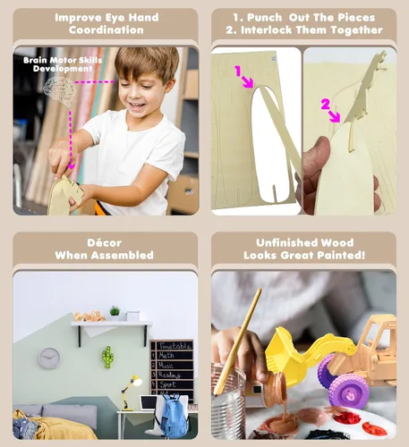 Vista 3 de Puzzled Rompecabezas 3D, niveladora de madera, kit de modelo de construcción, divertido y único y educativo, juguete de madera para armar