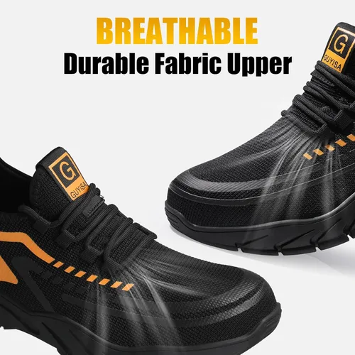 Vista 7 de GLANOUDUN Zapatos con punta de acero para hombre, zapatos de trabajo para hombres, zapatos de seguridad ligeros y cómodos, puntera de acero, zapatos