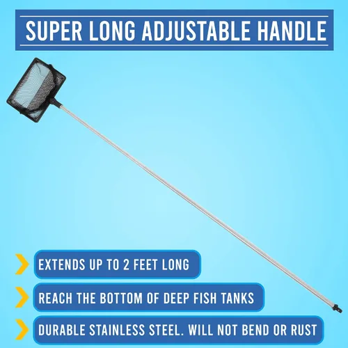 Vista 3 de Long Handle Fine Net Fish Tank Net – Retractable 24 inches