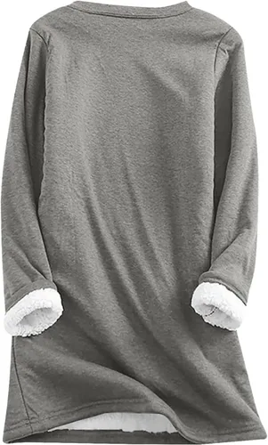 Vista 4 de Sudaderas de forro polar Sherpa para mujer, con estampado de letras, blusa de invierno gruesa de manga larga