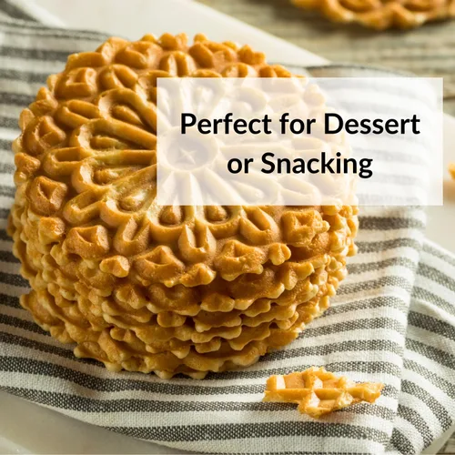 Vista 3 de DeLallo Galletas Pizzelle de vainilla, aperitivos ligeros y crujientes de galleta de gofre, sabor cálido y mantecoso, auténticas galletas horneadas