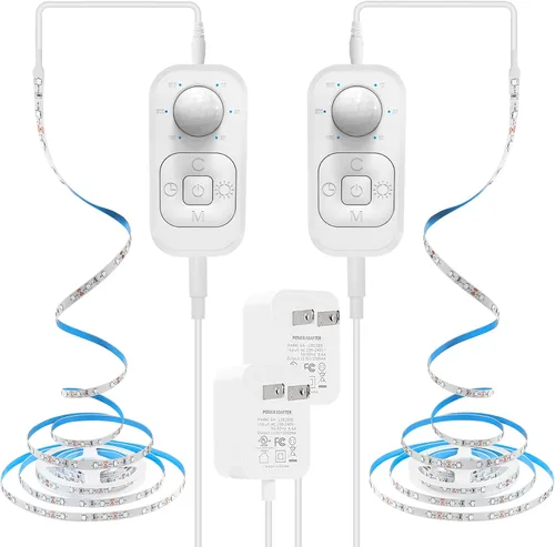 Vista 14 de Luces con sensor de movimiento para debajo del gabinete: tira de luces LED enchufables para interiores con adaptador de corriente, atenuador