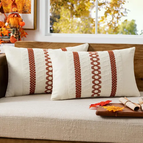 Vista 18 de MIULEE Fundas de almohada lumbares decorativas bohemias, cojín de algodón retro, tejido rustico de macramé para el hogar para cama, sofá, silla, Azul