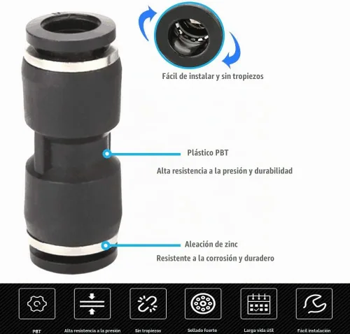 Vista 4 de 10 piezas Unión recta 1/2 "x 1/2" tubo OD empuje para conectar