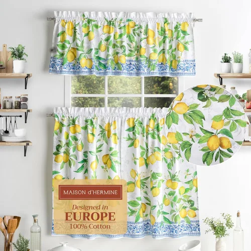 Vista 68 de Maison d' Hermine Juego de cortinas de cocina para ventanas, juego de cortinas de cocina 100% algodón, cenefas para el hogar [2 niveles