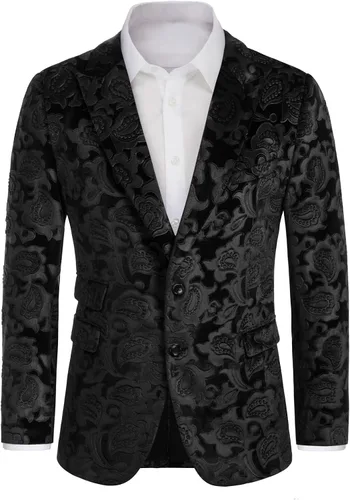 Vista 7 de GRACE KARIN Chaqueta de terciopelo para hombre, dos botones, ajustada, chaqueta deportiva para hombres, bailes, bodas, cenas, fiestas