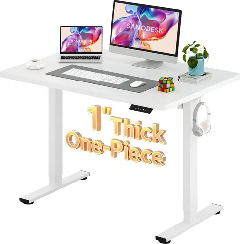 Vista 40 de SANODESK Escritorio Eléctrico de Pie de 40 x 24 pulgadas, Superficie de Una Pieza, Escritorio de Altura Ajustable con Controlador de 6 Botones Marco