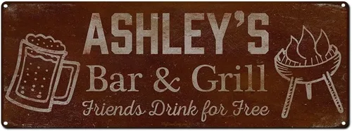 Vista 65 de Adam's Bar and Grill Friends Drink for Free, cartel de aluminio de 5.75 x 15.5 pulgadas, accesorios personalizados para bar y decoración de pared