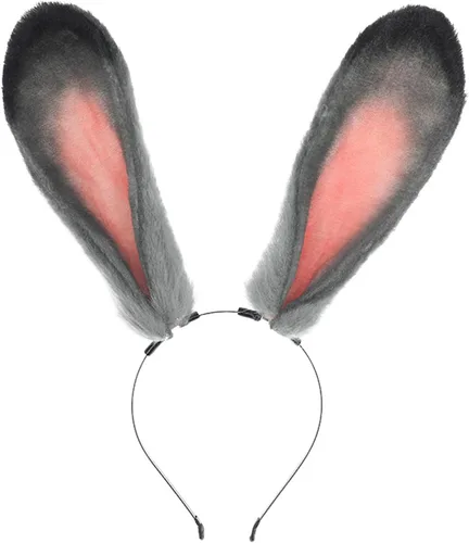 Vista 2 de Diadema de conejo peludo de felpa con orejas de conejo de piel sintética, accesorios para el cabello
