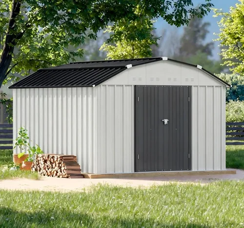 Vista 16 de Patiowell - Cobertizo de 3 x 3 pies para herramientas, pequeño, con techo inclinado y puerta individual con cerradura, para exteriores, patio