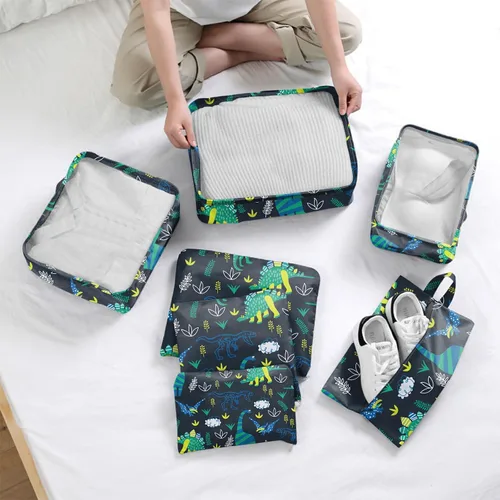 Vista 7 de BHAHB Juego de 7 cubos de embalaje para niños, organizadores de equipaje de viaje para maleta, accesorios de viaje con bolsa de zapatos para mujeres