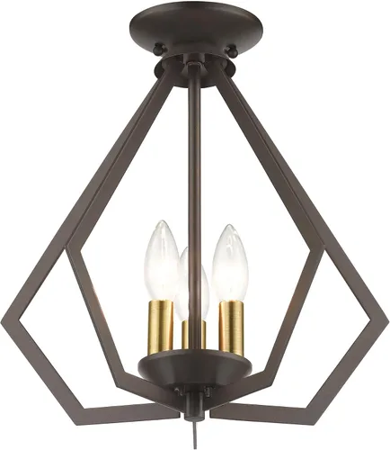 Vista 9 de Livex Lighting 40923-01 Lámpara de araña de tres luces de transición/montaje de techo de Prism Collection Acabado, latón antiguo