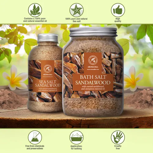Vista 8 de Sal marina de baño sándalo 46 onzas (45.86 oz) – Sales de baño con sándalo y canela aceite esencial para baño – Baño relajante – Relajación muscular