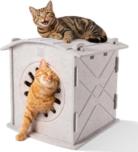 Vista 10 de Casas de interior para gatos de interior, cueva cubierta con aislamiento cálido para gatos de interior, fuerte capacidad resistente a los arañazos