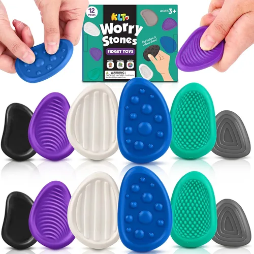 Vista 8 de Juguetes Fidget para Adultos de Piedra Sensorial: Paquete de 6 Piedras de Preocupación Texturizadas para Niños Autistas para Calmarse - Juguetes