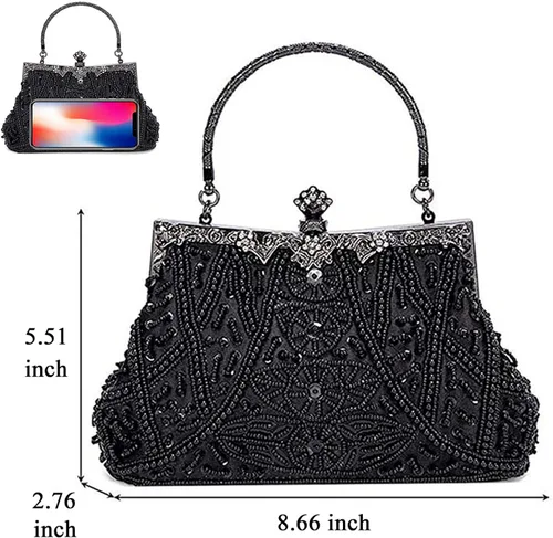 Vista 3 de Selighting Bolsos de noche con cuentas vintage de los años 20 para mujer, bolso formal de boda, boda, bolso de mano de graduación, cóctel, fiesta