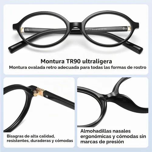 Vista 4 de Dollger Oval Blue Light Glasses for Women Men Fashion Retro 90s Small Frame Computer Glasses Negro