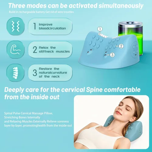 Vista 4 de Masajeador de cuello, relajante eléctrico de cuello y hombros con calor, 3 modos, almohadas para aliviar el dolor y relajación muscular, dispositivo