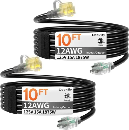 Vista 23 de Cable de extensión para exteriores de servicio pesado de calibre 12 de 50 pies con extremo iluminado, resistente al agua, cable de extensión de Negro