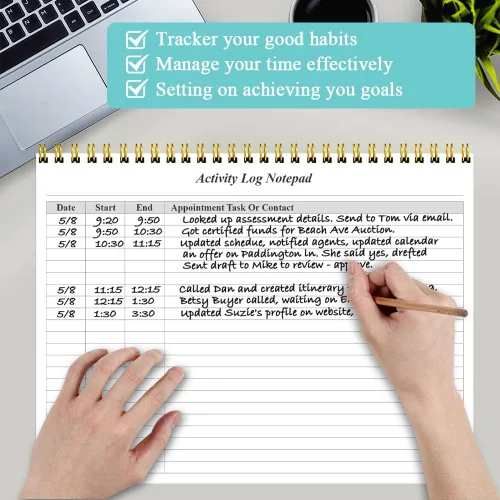 Vista 2 de Getvow Cuaderno de Registro de Actividades - Libro de Registro de Actividades en Espiral para Trabajo de Negocios, Cuaderno de Lista de Tareas
