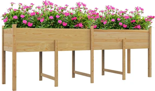 Vista 18 de Outsunny - Jardinera elevada de madera con estante de almacenamiento, orificios de drenaje y forro para el patio trasero, la terraza, el balcón, 47