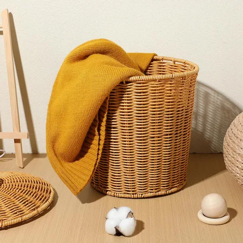 Vista 5 de PRETYZOOM Cesta de lavandería portátil con tapa, papelera tejida de mano, organizador de artículos diversos para dormitorio, baño, almacenamiento