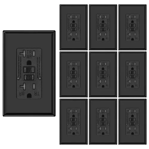 Vista 18 de Micmi Toma GFCI WR negra resistente a la intemperie, resistente a manipulaciones, receptáculo TR con indicador LED, placa de pared sin tornillos