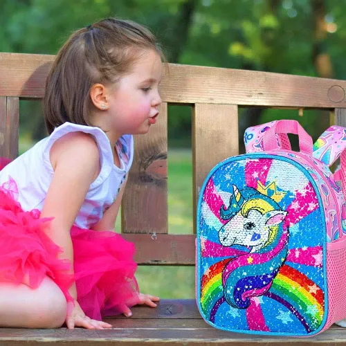 Vista 15 de gxtvo Mochila para niños pequeños, correa de seguridad de 9.5 pulgadas para niños y niñas, unicornio, mariposa, sirena, dinosaurio